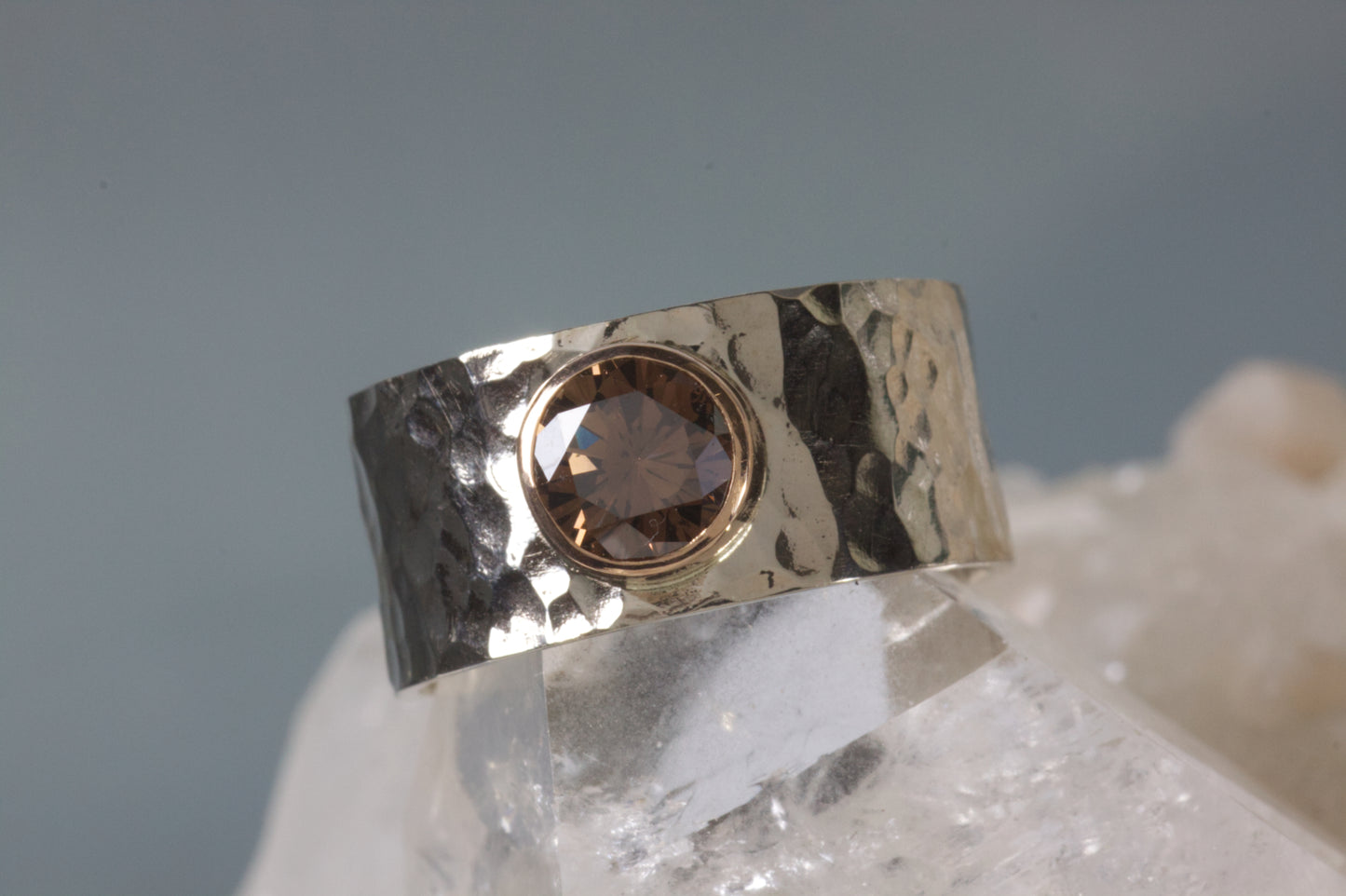 Hammered Wedding Band With Diamond