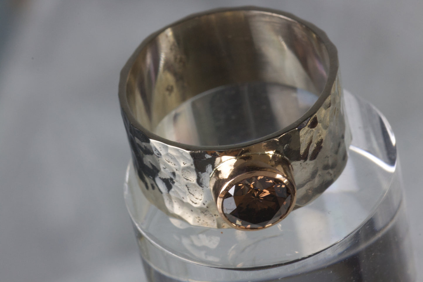 Hammered Wedding Band With Diamond