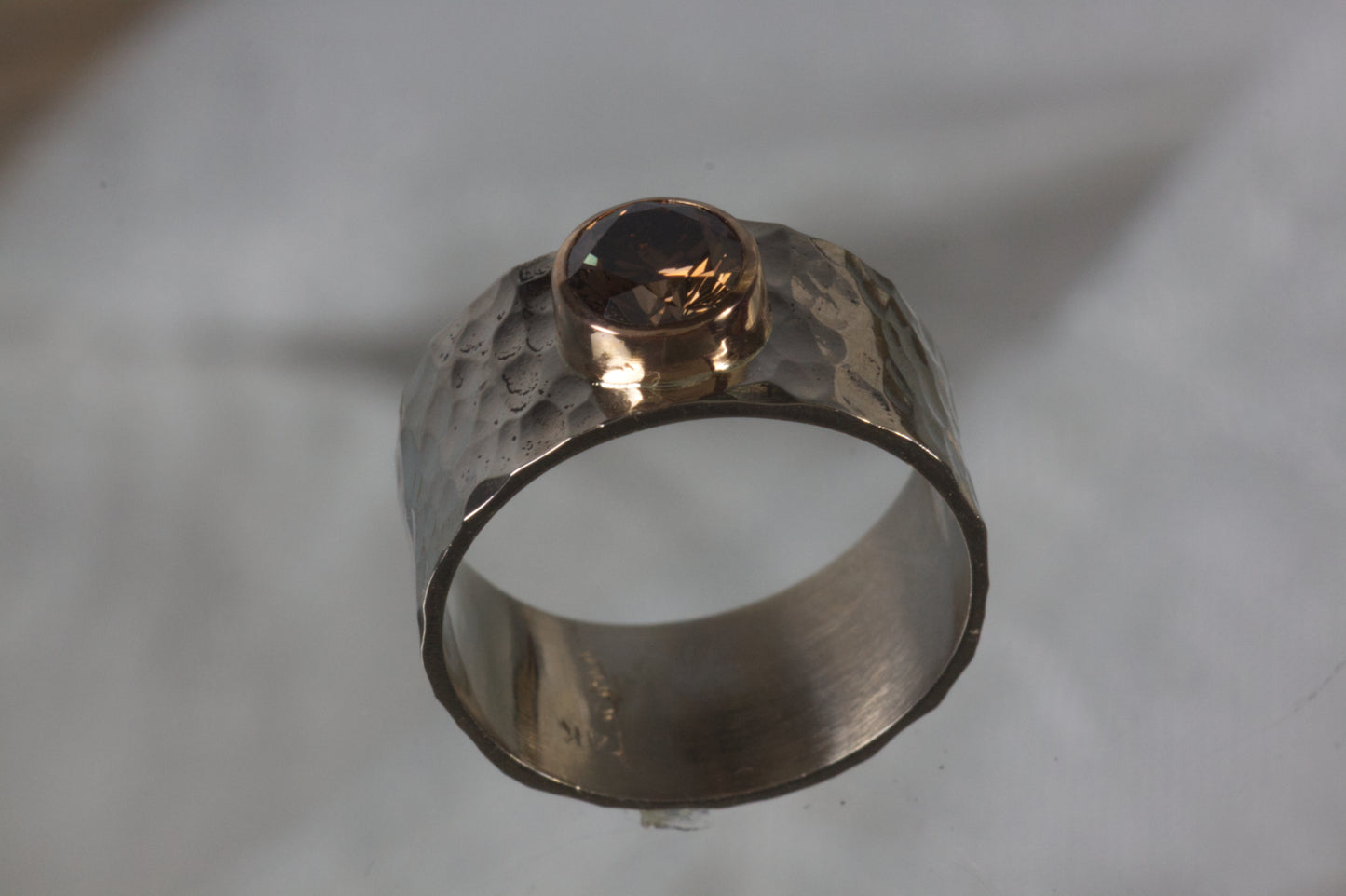 Hammered Wedding Band With Diamond