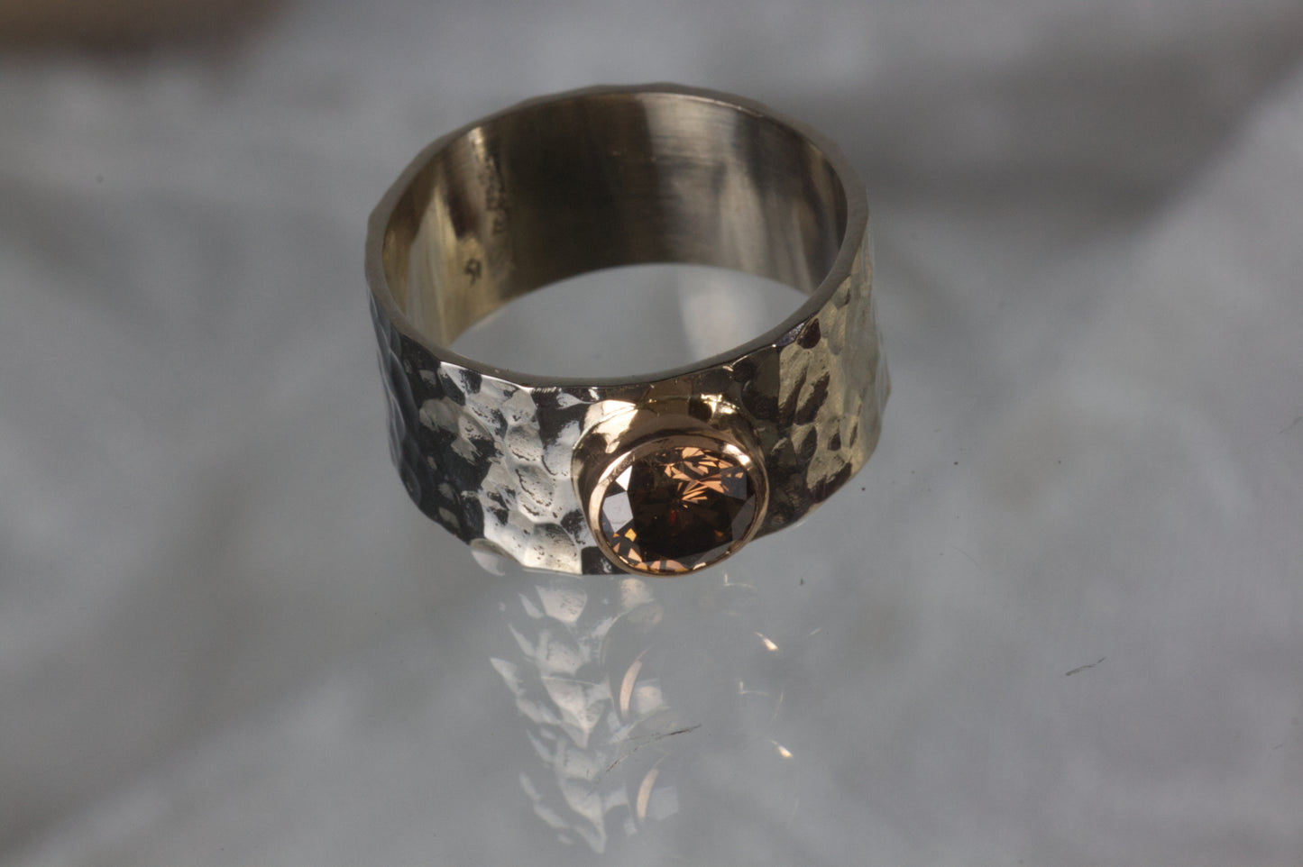 Hammered Wedding Band With Diamond