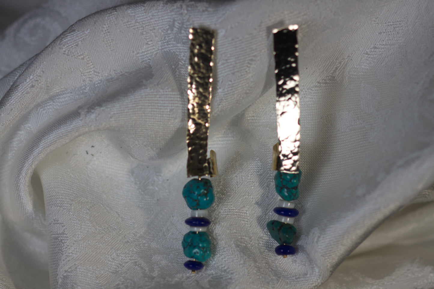 Hammered Turquoise, Lapis Shell Earrings