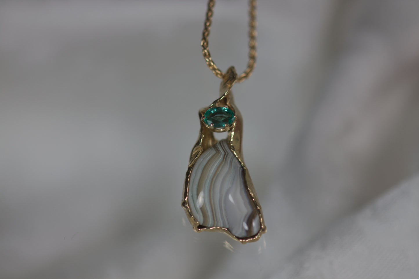Agate With Emerald Pendant-Sold