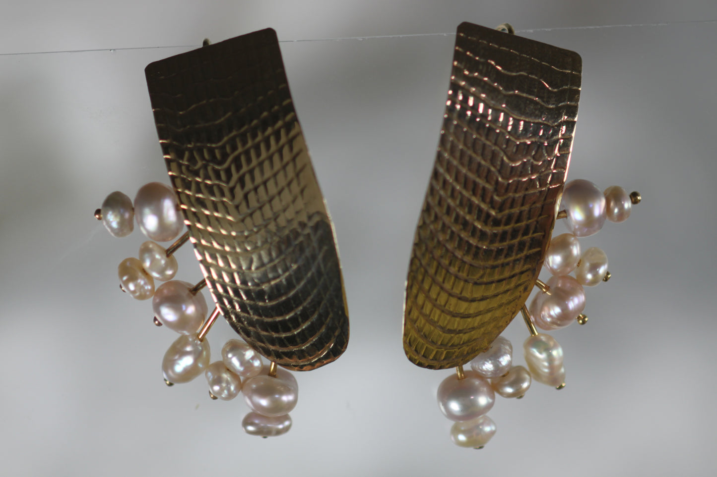 Textured With Pink Freshwater Pearls Earrings