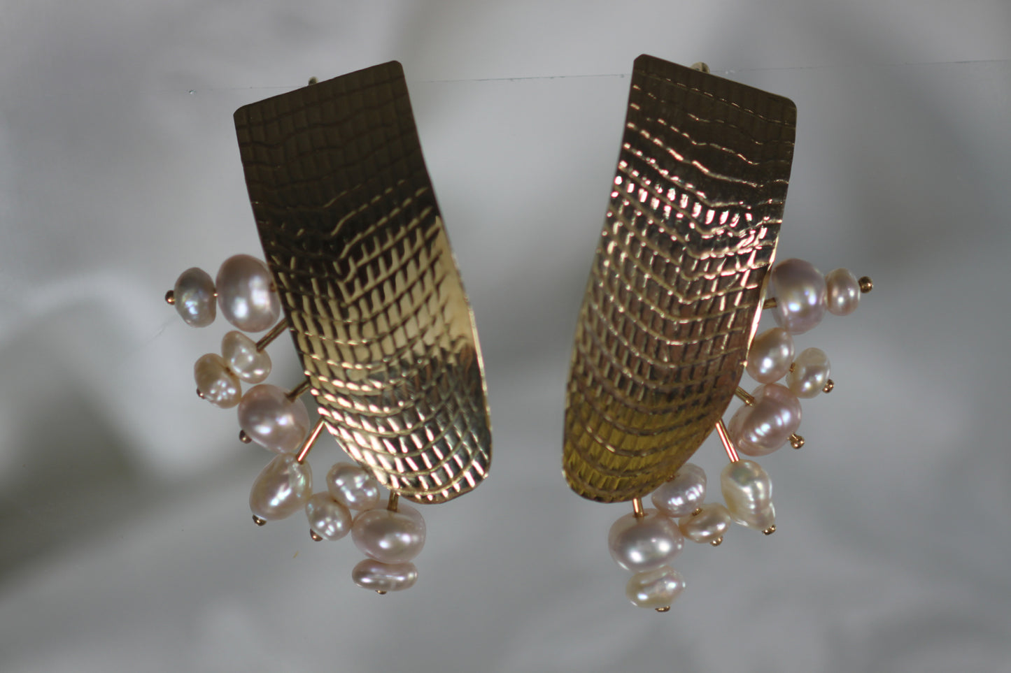 Textured With Pink Freshwater Pearls Earrings
