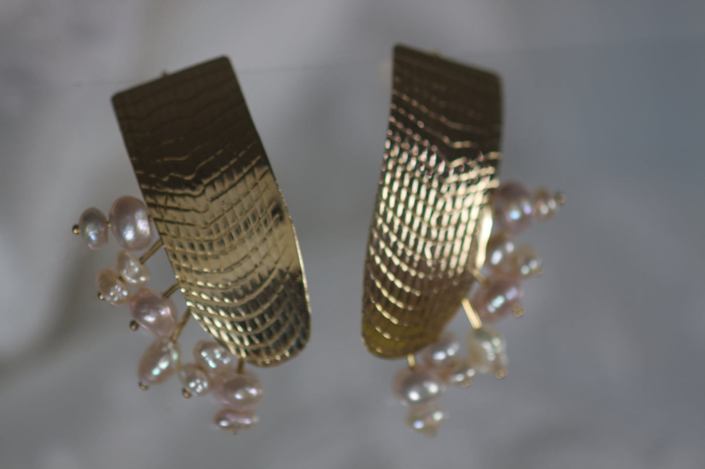 Textured With Pink Freshwater Pearls Earrings