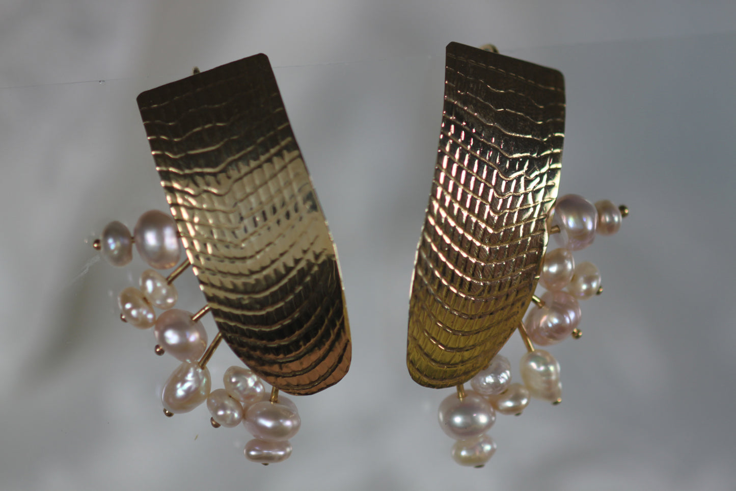 Textured With Pink Freshwater Pearls Earrings