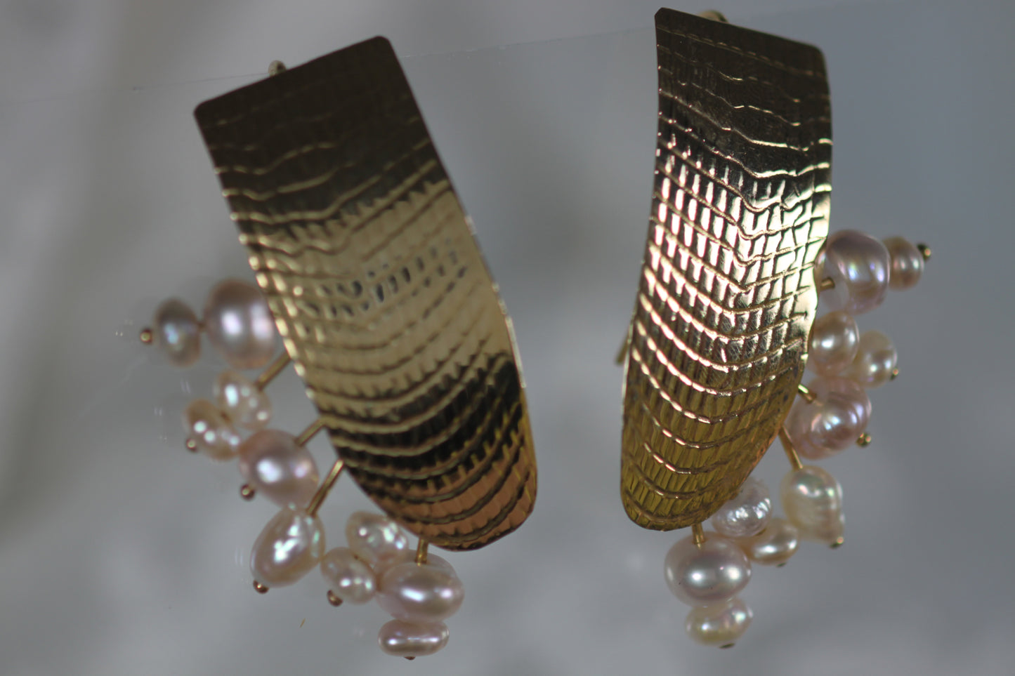 Textured With Pink Freshwater Pearls Earrings