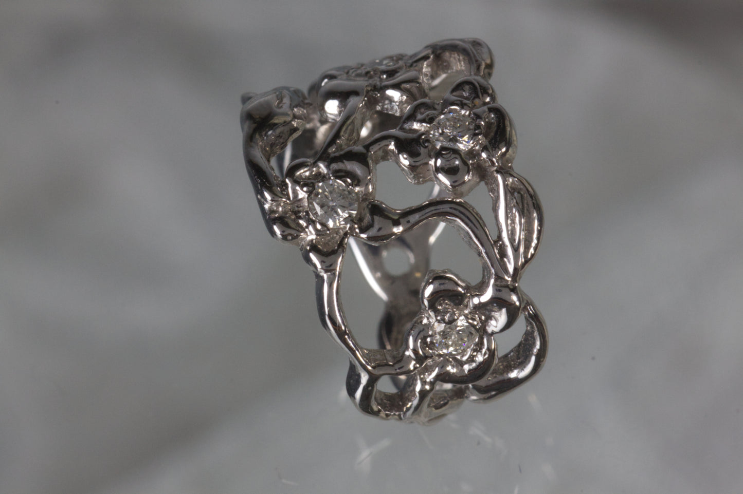 White Gold Flower Ring With Diamonds