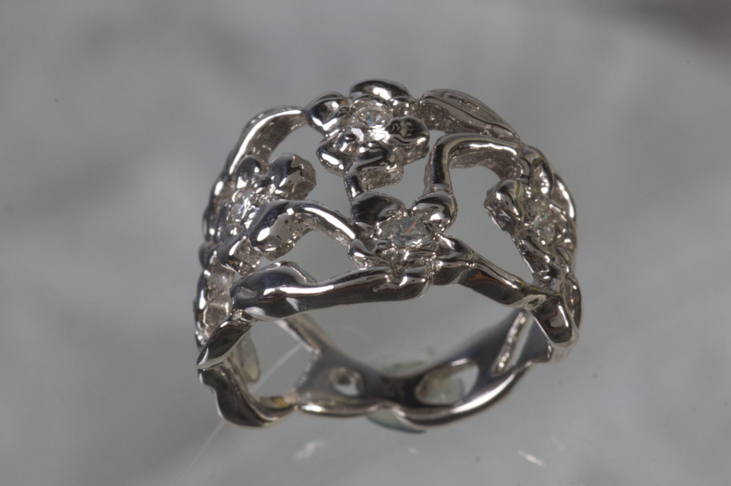 White Gold Flower Ring With Diamonds