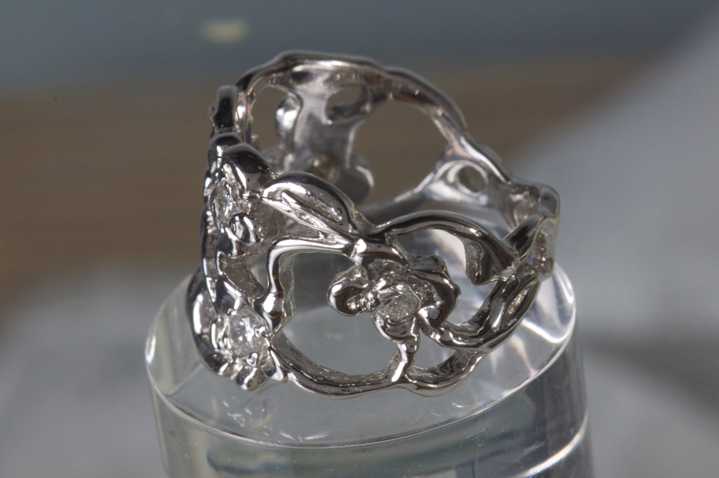 White Gold Flower Ring With Diamonds