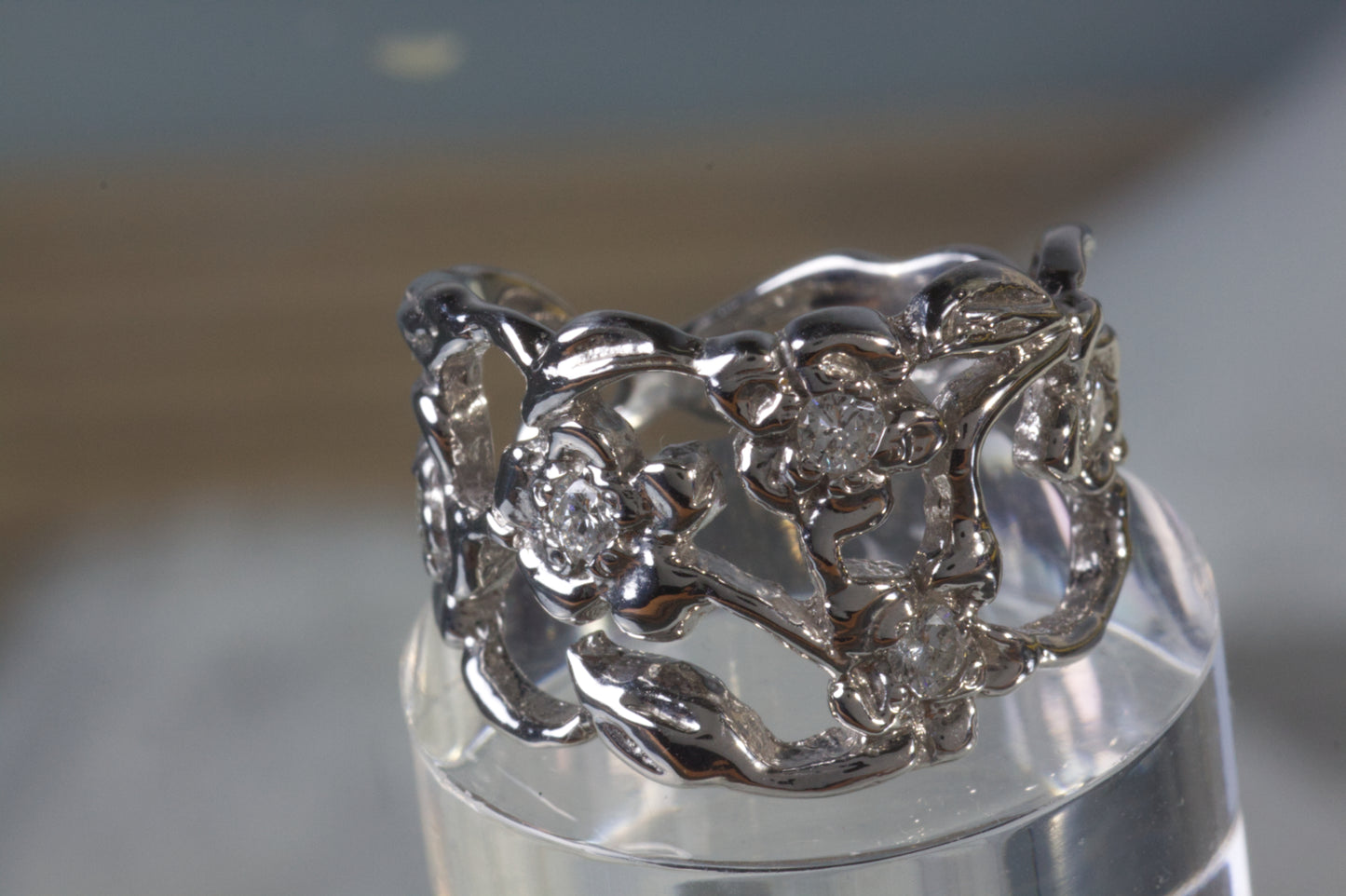 White Gold Flower Ring With Diamonds