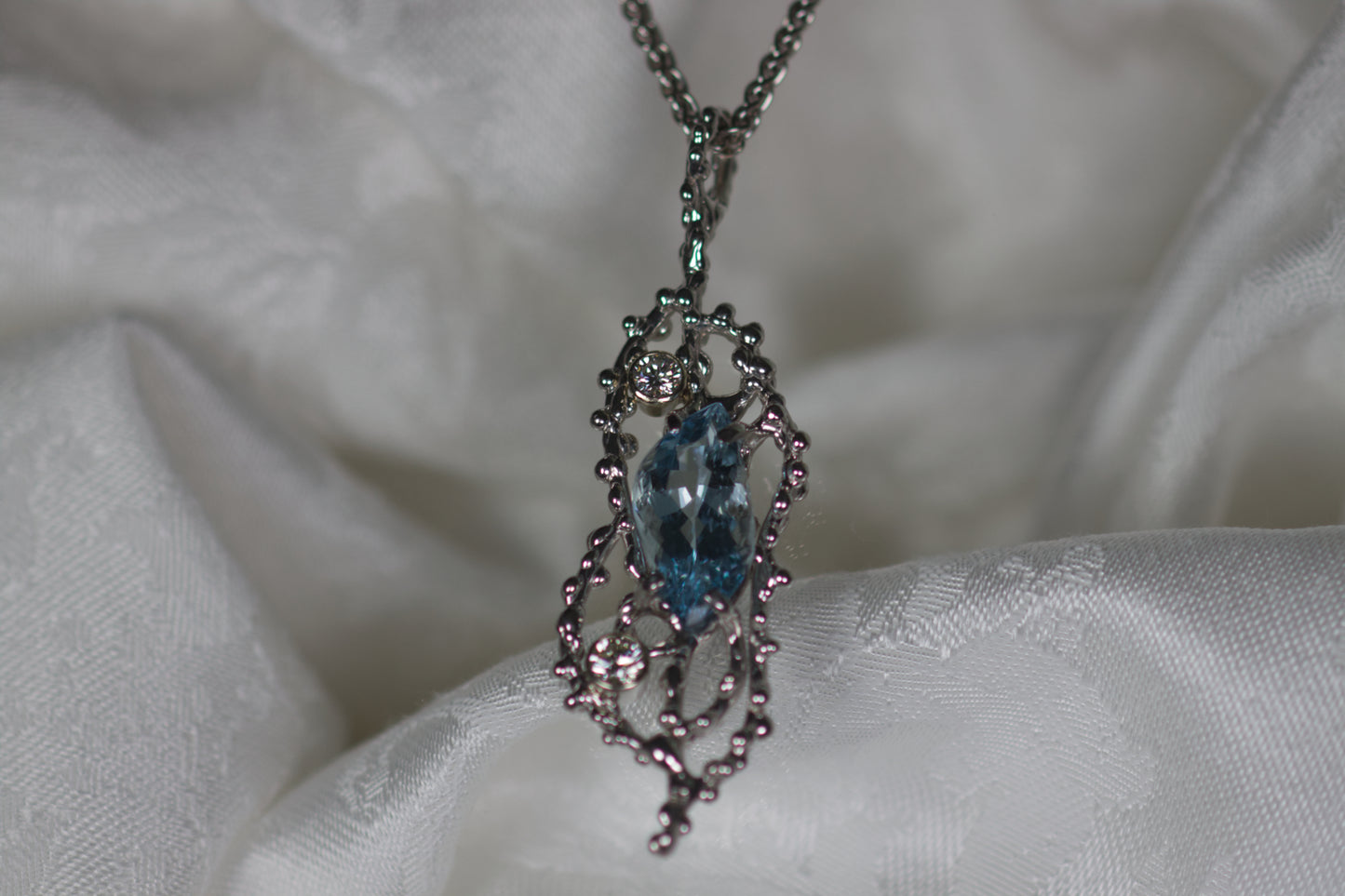 Aquamarine & Diamond Pendant & Chain