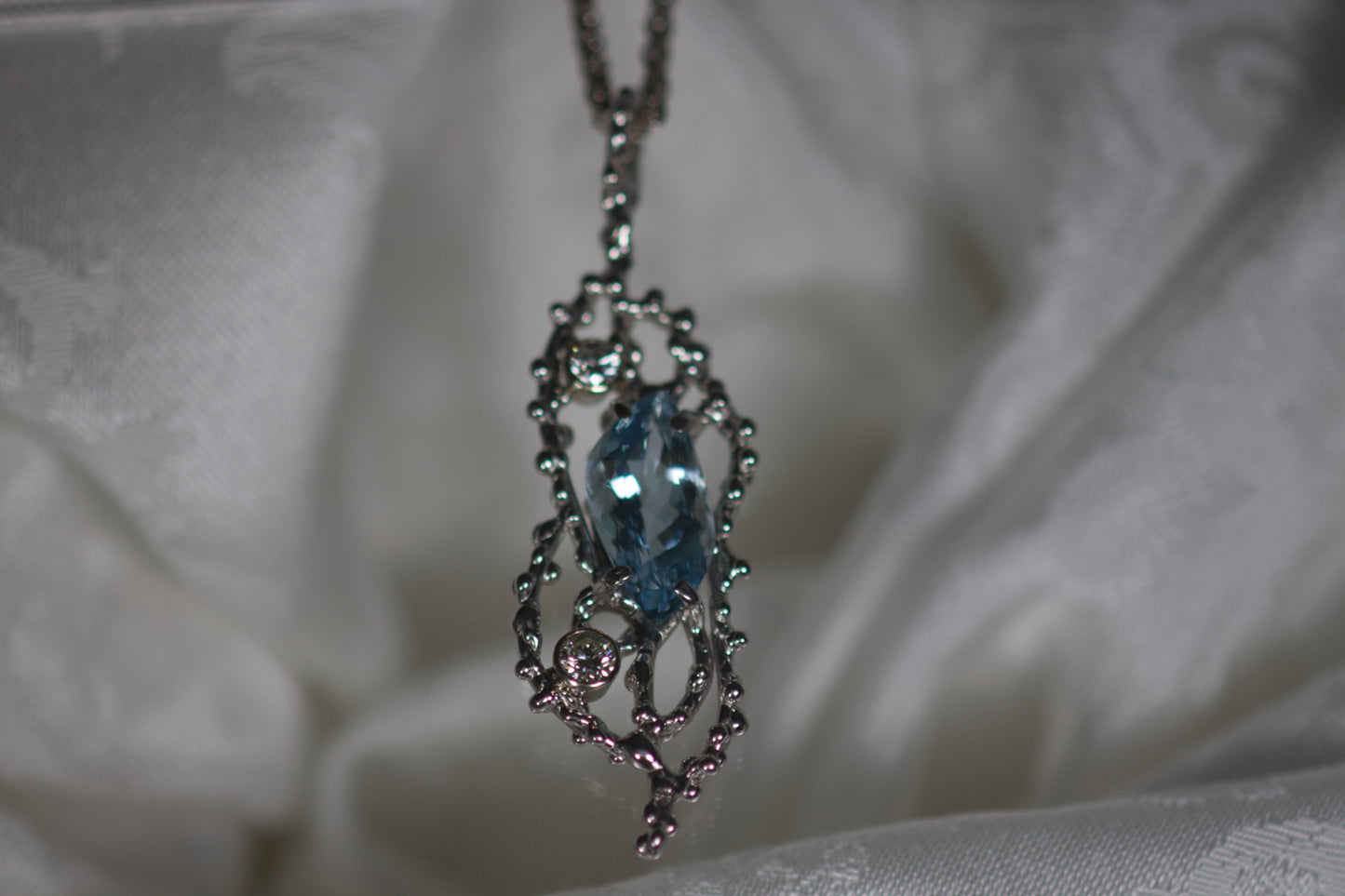 Aquamarine & Diamond Pendant & Chain