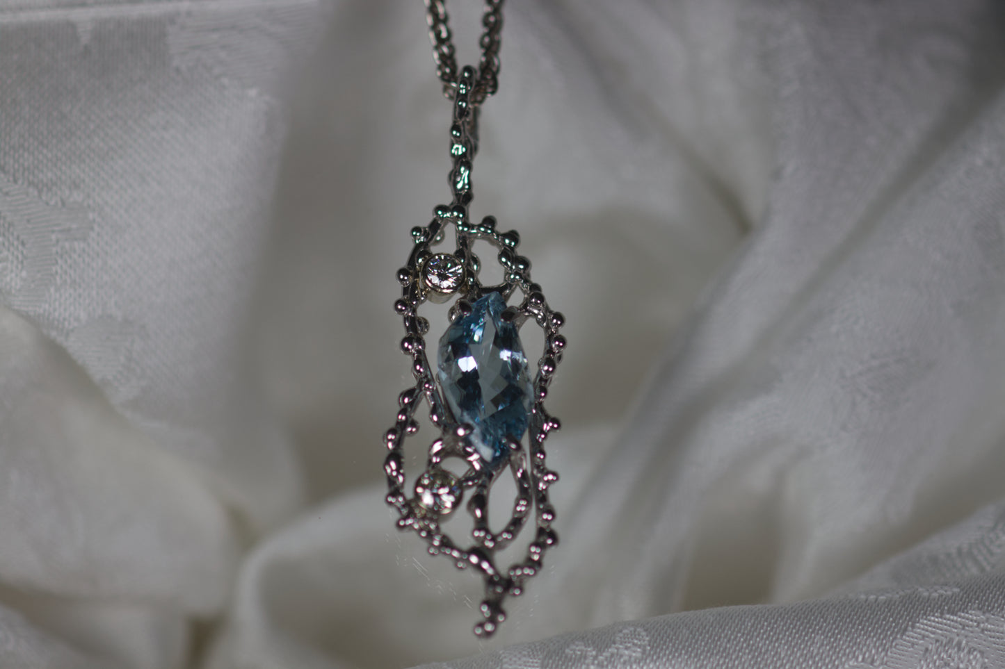 Aquamarine & Diamond Pendant & Chain