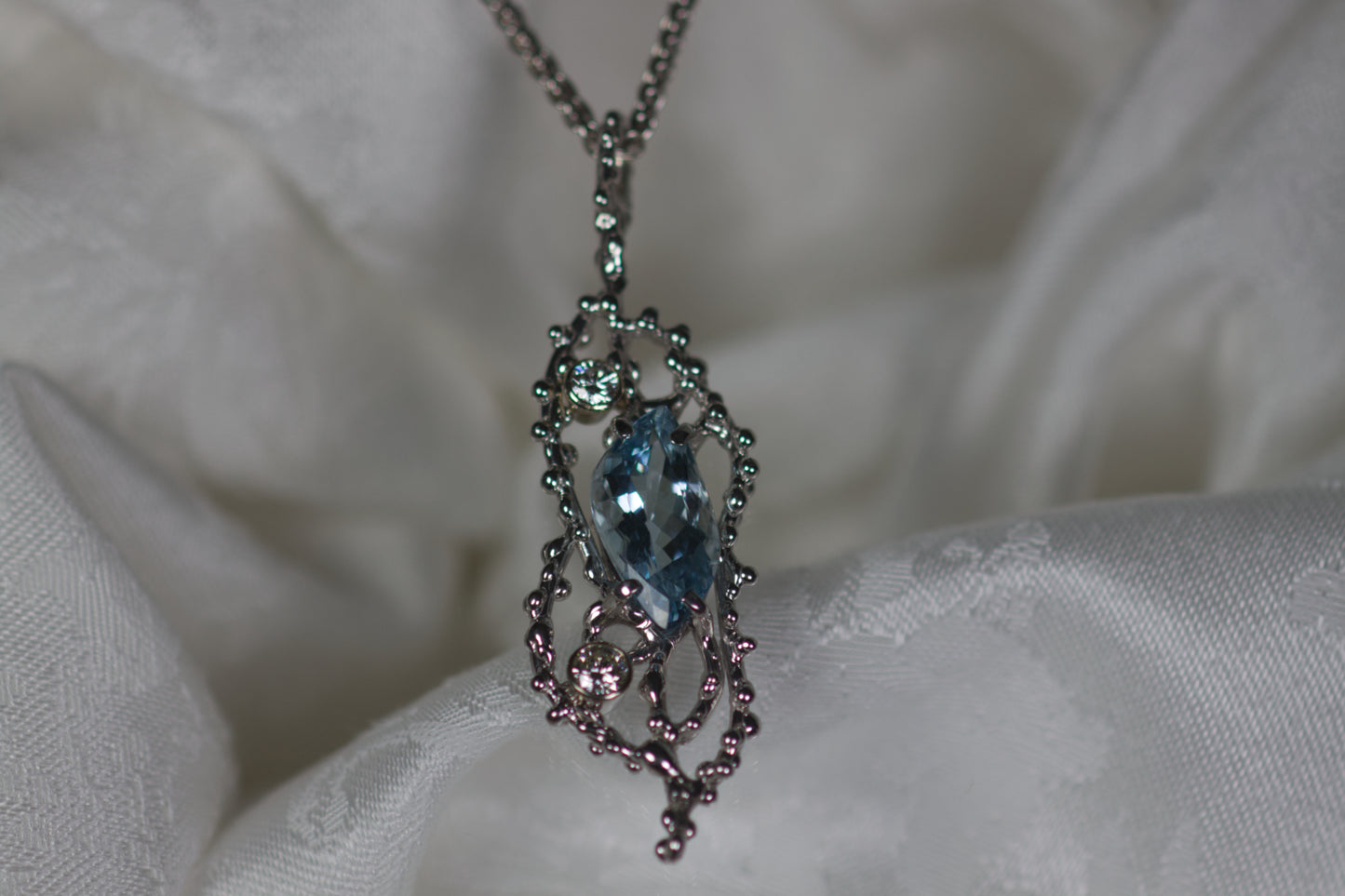 Aquamarine & Diamond Pendant & Chain