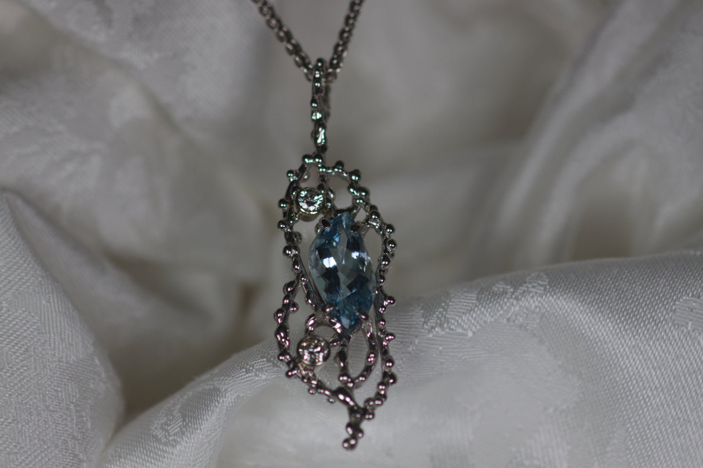 Aquamarine & Diamond Pendant & Chain