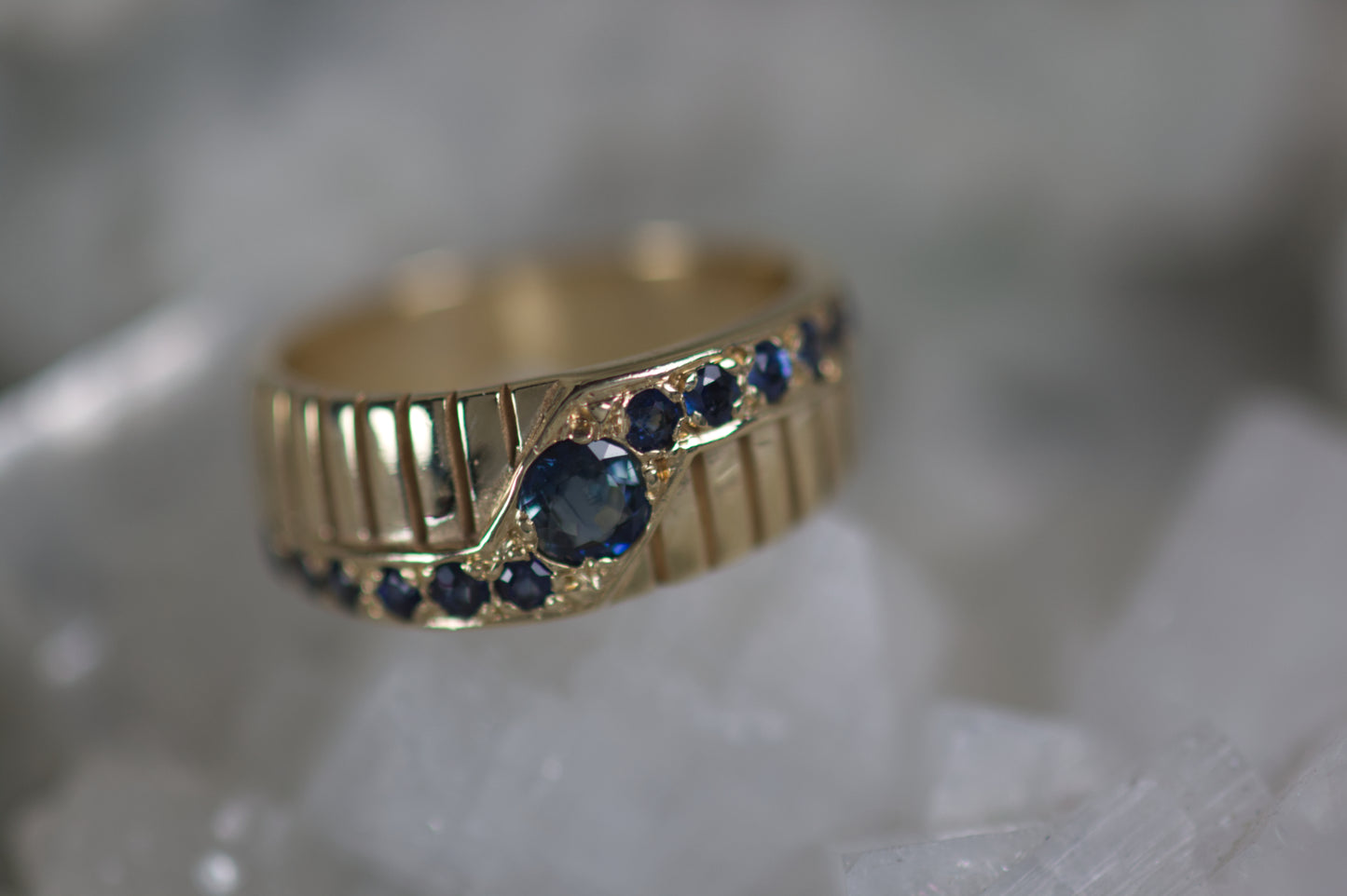 Blue Sapphire Lightning Bolt Ring With 13 Sapphires