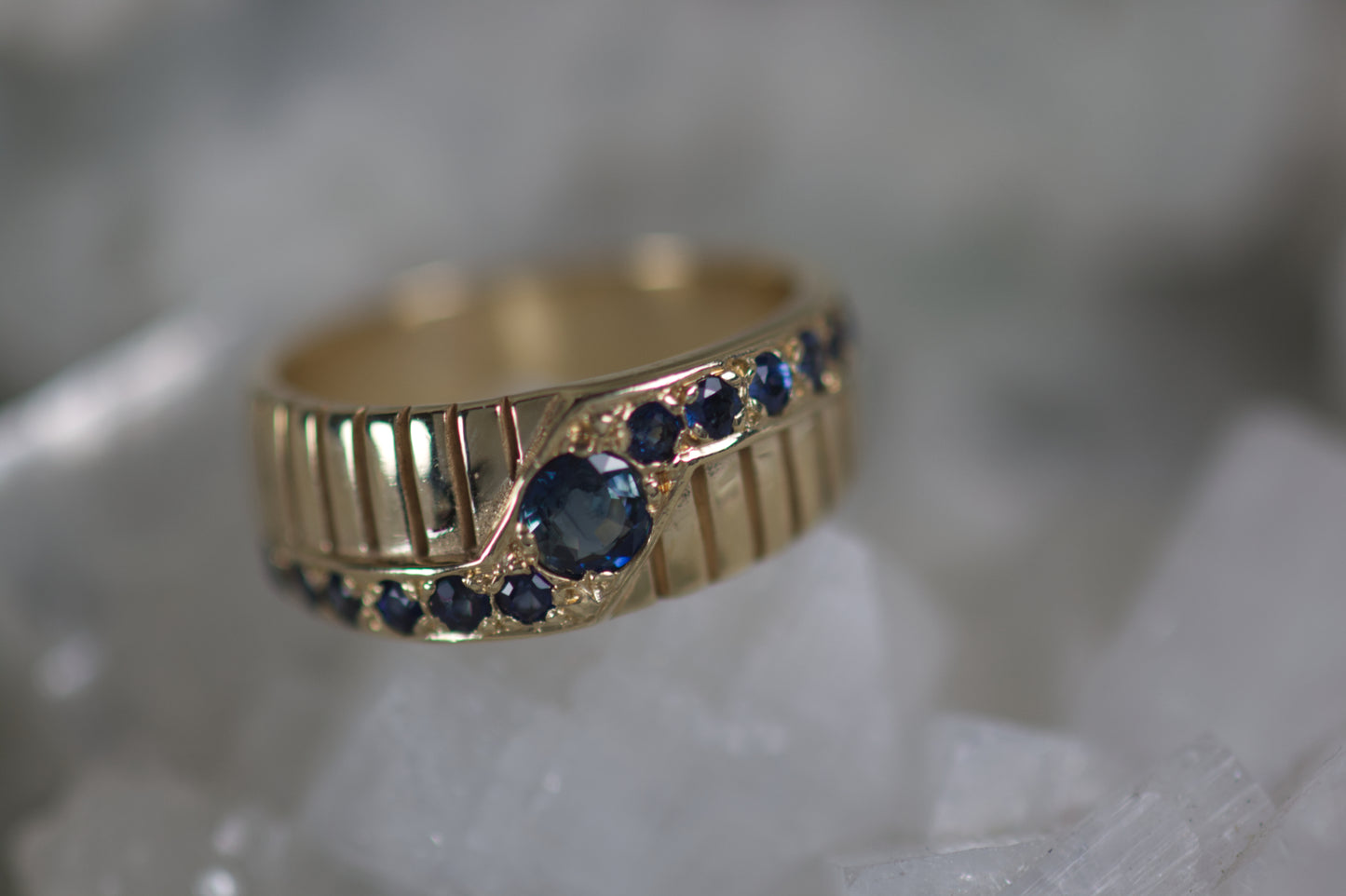 Blue Sapphire Lightning Bolt Ring With 13 Sapphires