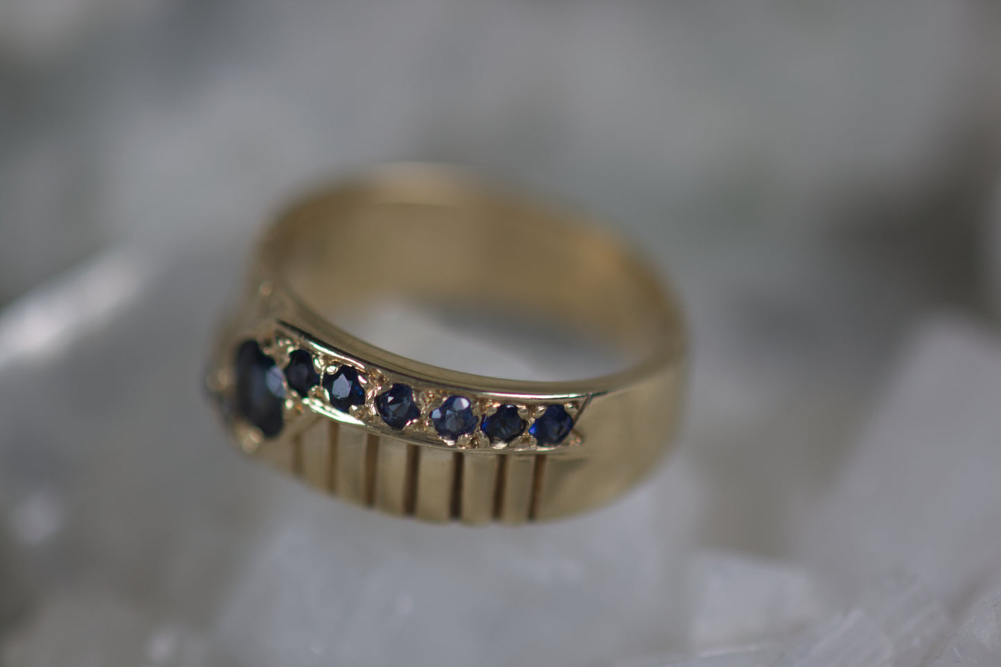 Blue Sapphire Lightning Bolt Ring With 13 Sapphires