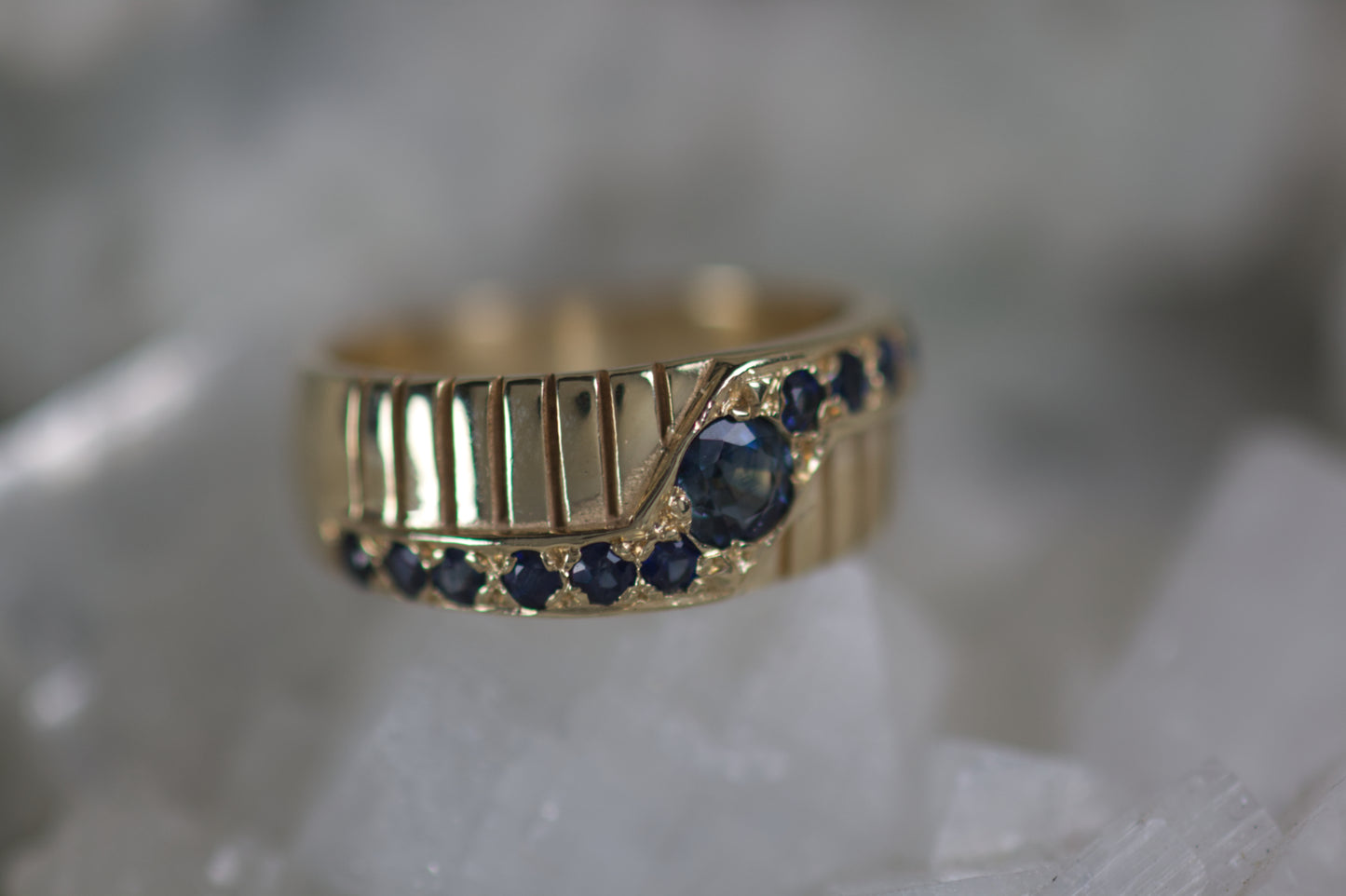 Blue Sapphire Lightning Bolt Ring With 13 Sapphires