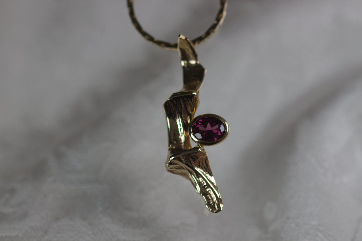 Fold Textured Rhodolite Garnet Oval Pendant