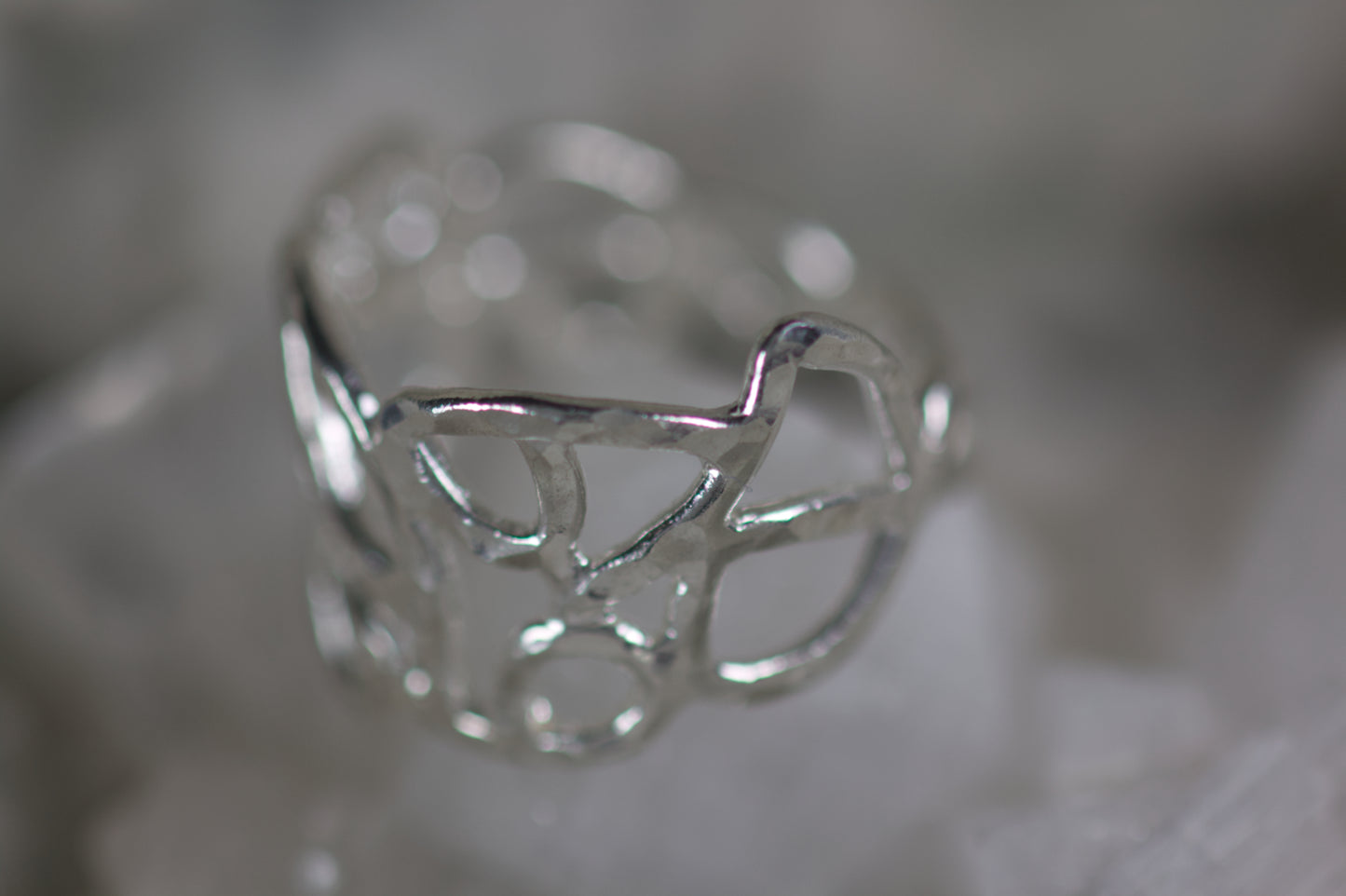 Hammered Geometric Design Sterling Silver Wedding Band