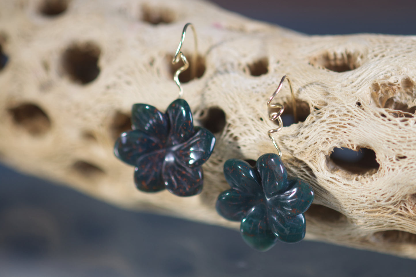 Green Jasper Flower Earrings