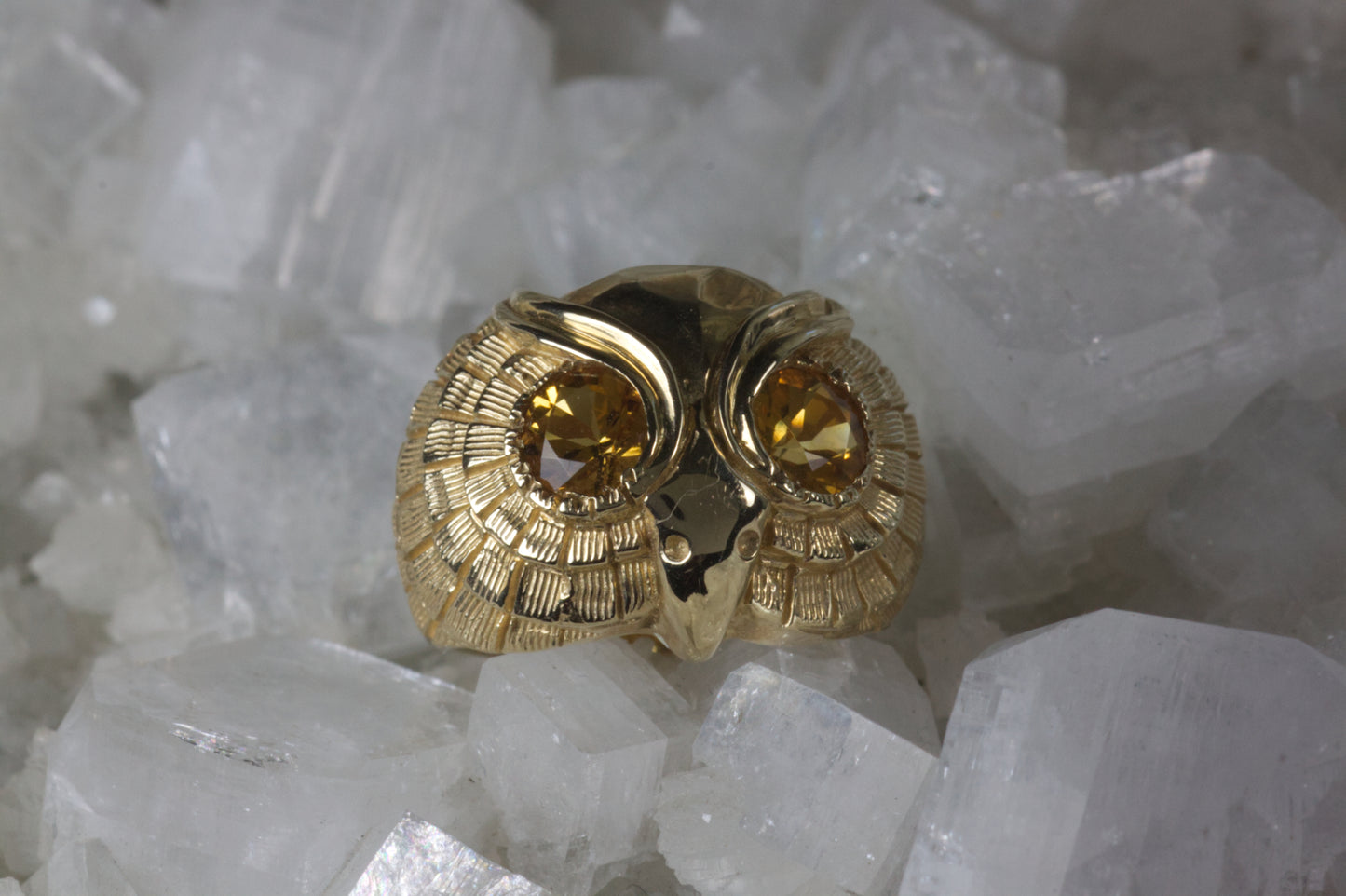 Men's Owl Ring WIth Citrine Eyes