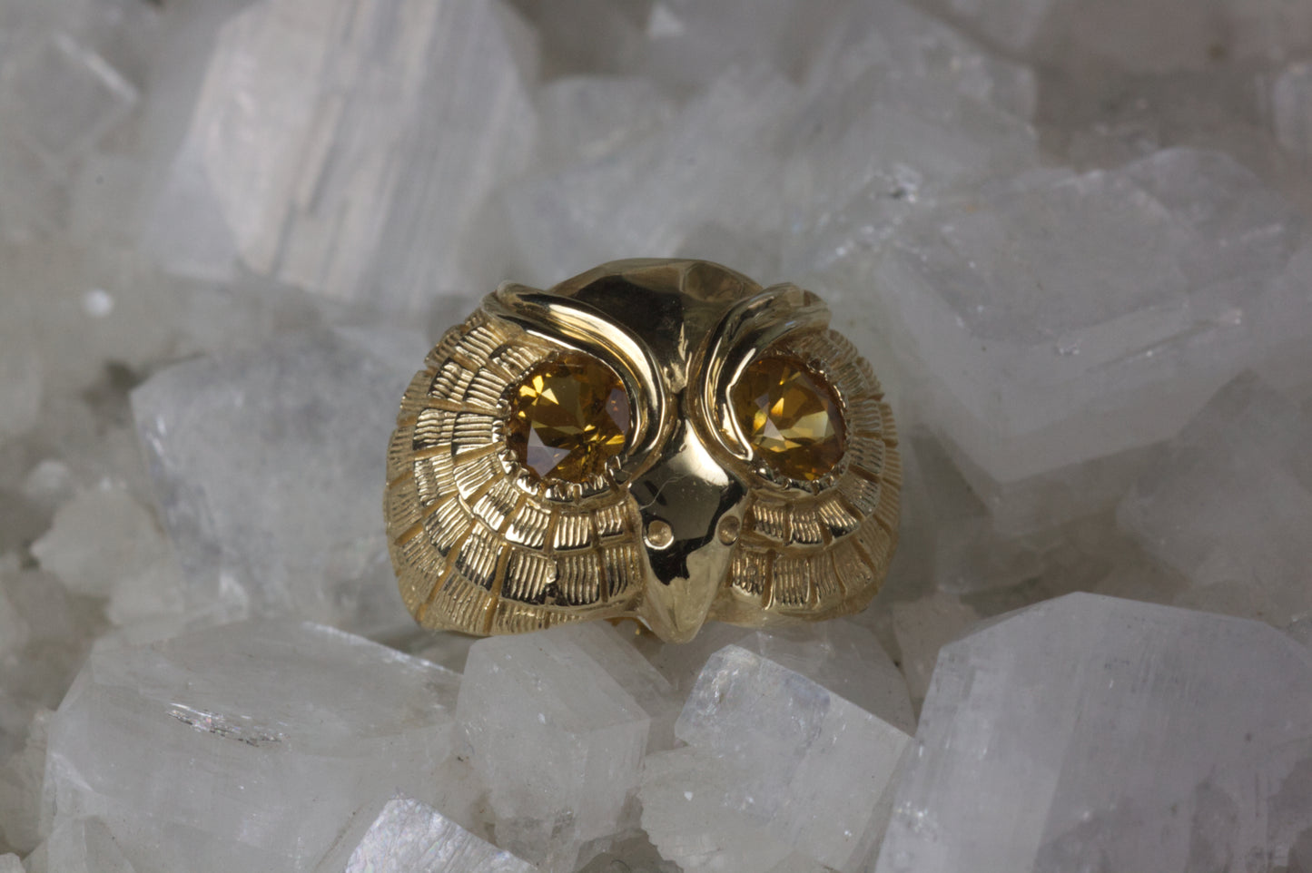 Men's Owl Ring WIth Citrine Eyes