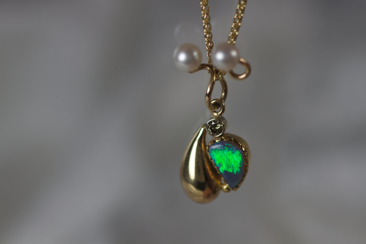 Opal Pearl & Diamond Pendant
