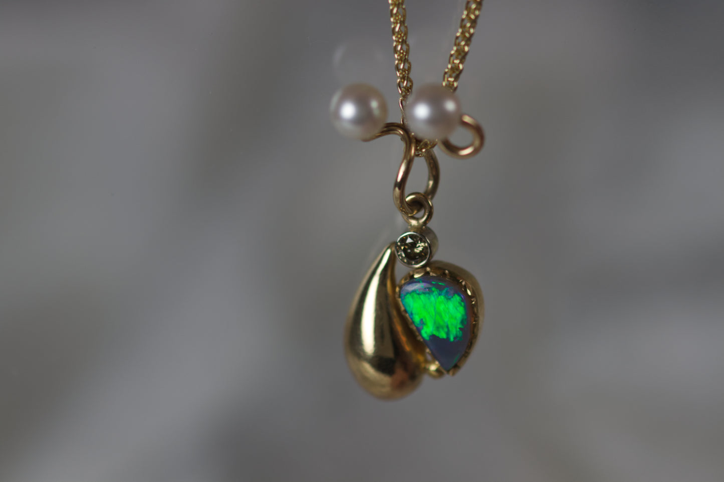 Opal Pearl & Diamond Pendant