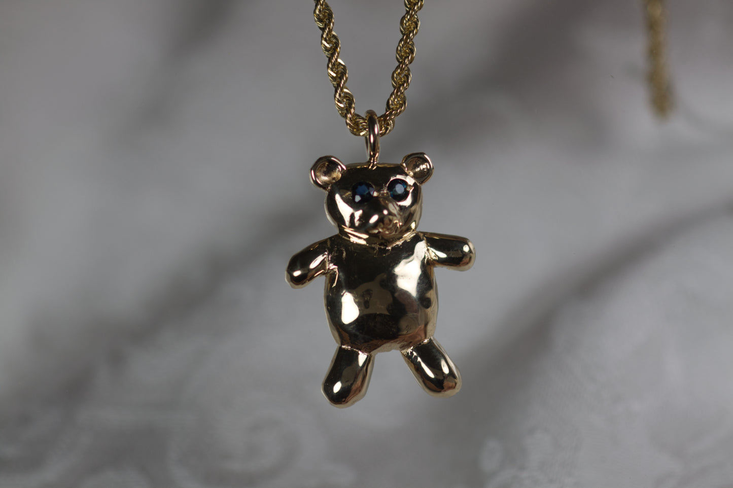 Teddy Bear Pendant With Sapphire Eyes
