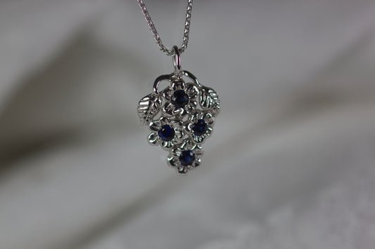 Blue Sapphire Flower & Leaf Pendant