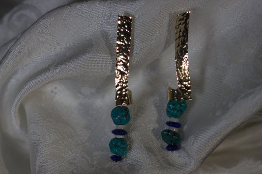 Hammered Turquoise, Lapis Shell Earrings