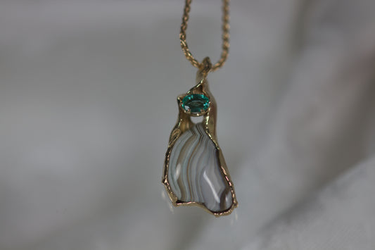 Agate With Emerald Pendant-Sold