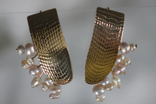 Textured With Pink Freshwater Pearls Earrings