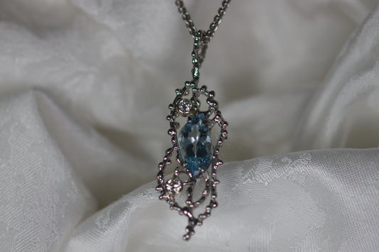 Aquamarine & Diamond Pendant & Chain