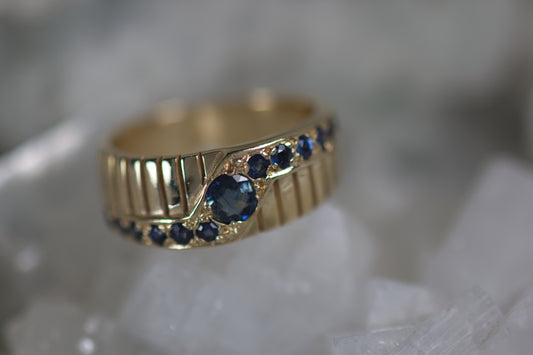 Blue Sapphire Lightning Bolt Ring With 13 Sapphires