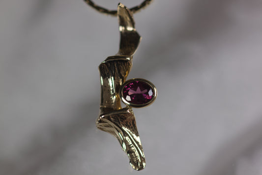 Fold Textured Rhodolite Garnet Oval Pendant