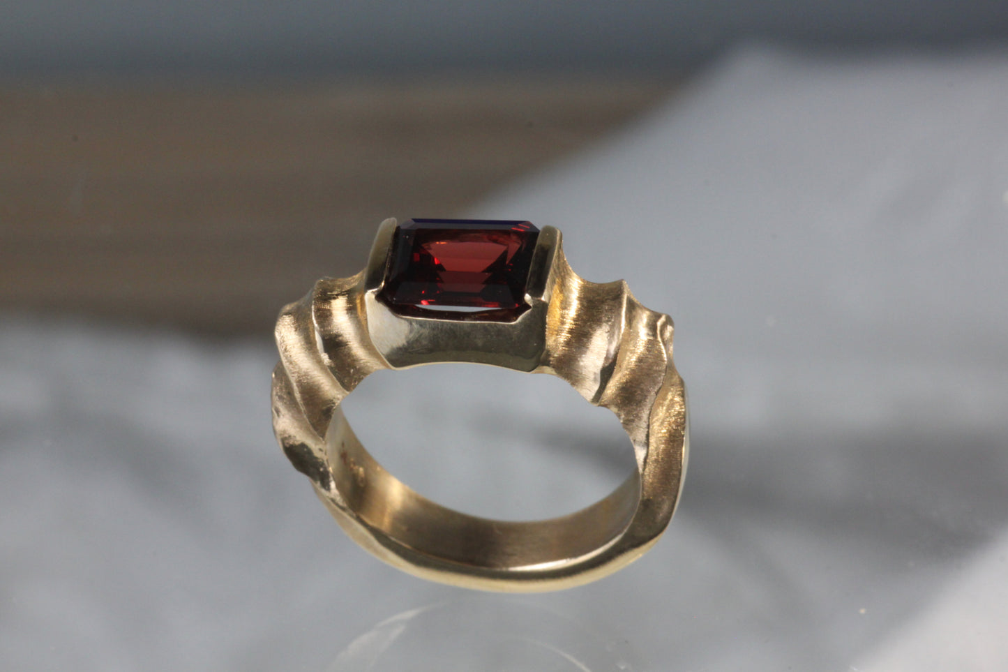 Garnet Ring With Yellow Gold Band