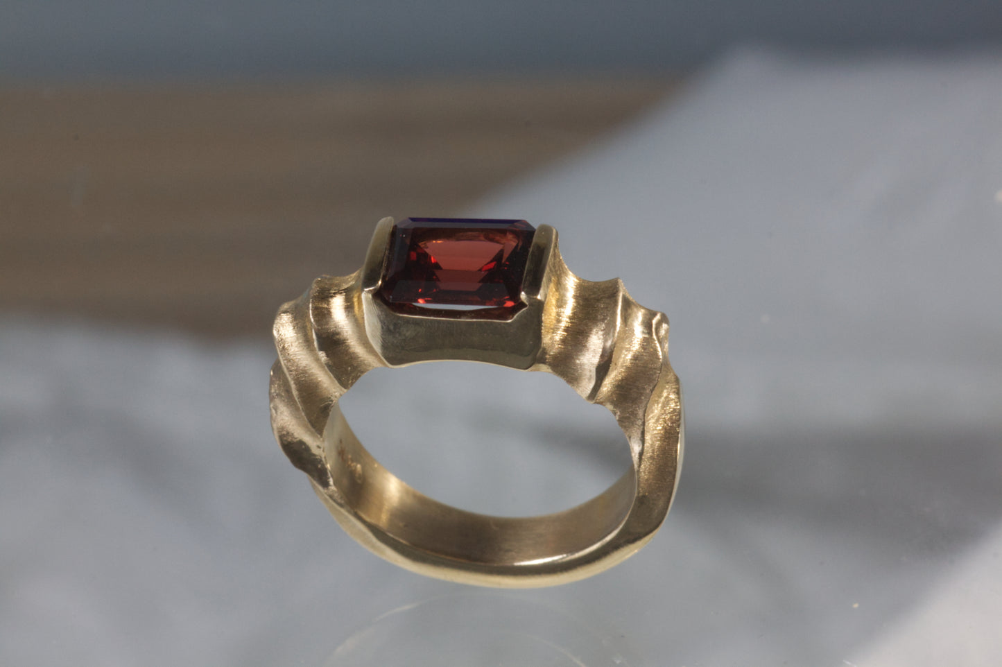 Garnet Ring With Yellow Gold Band