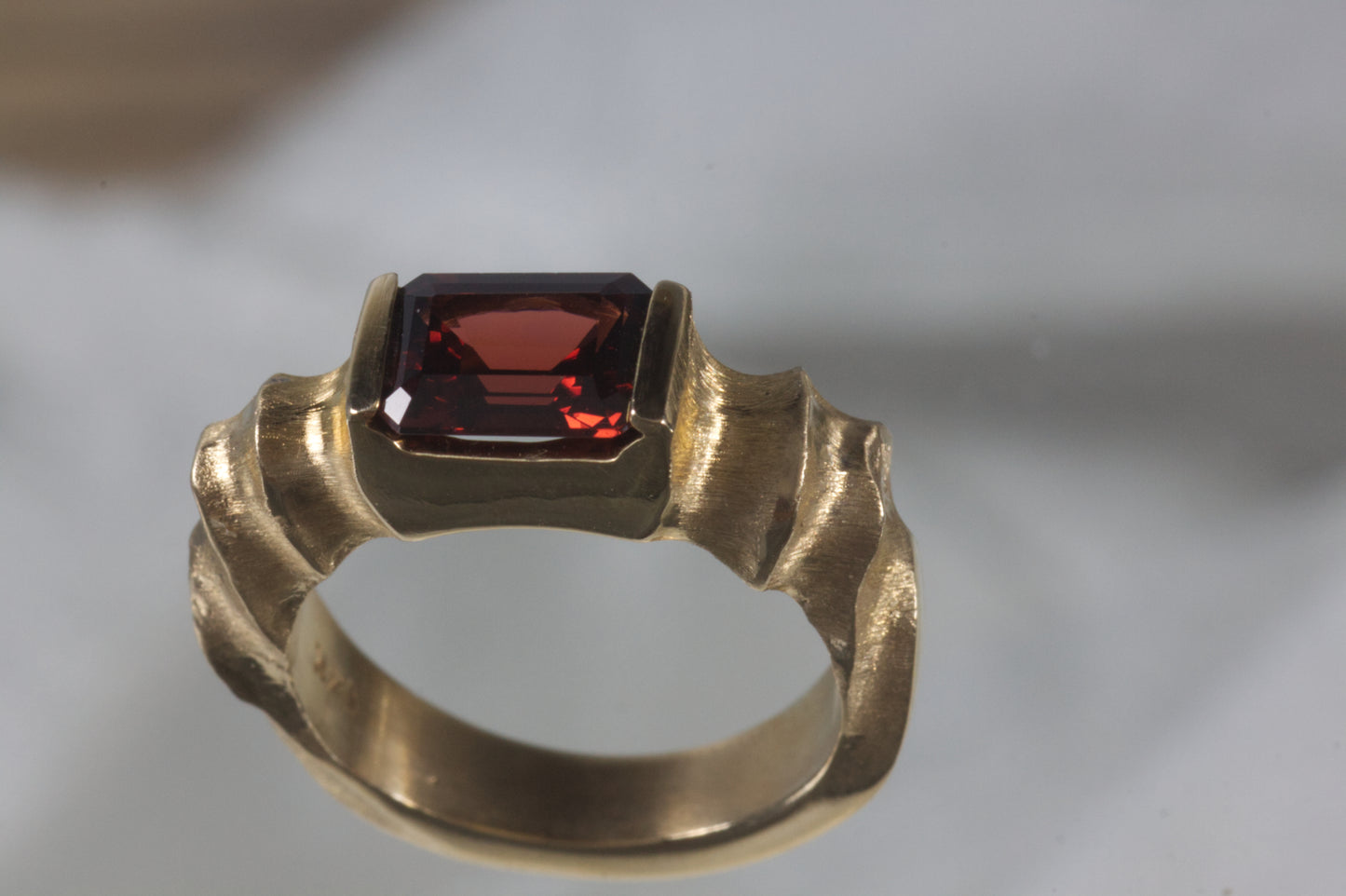 Garnet Ring With Yellow Gold Band