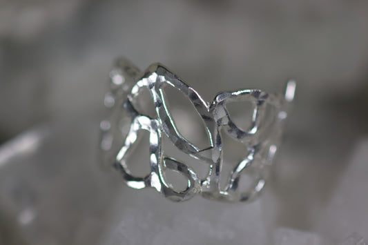 Hammered Geometric Design Sterling Silver Wedding Band