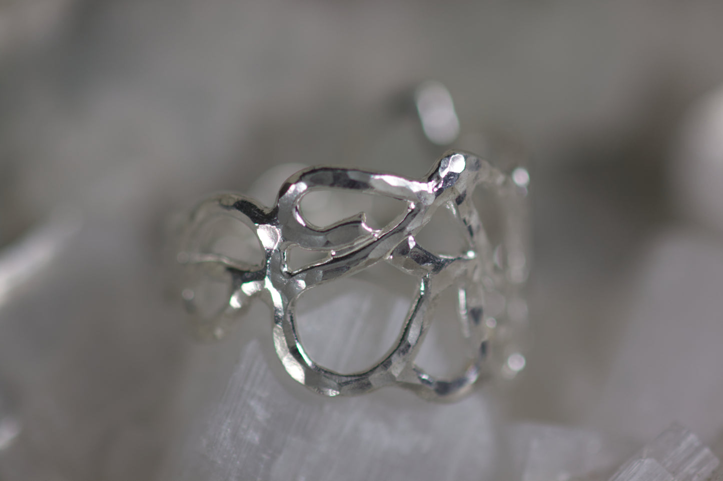 Hammered Geometric Design Sterling Silver Wedding Band
