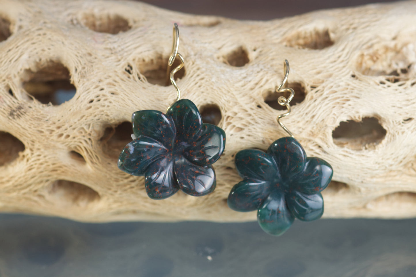 Green Jasper Flower Earrings