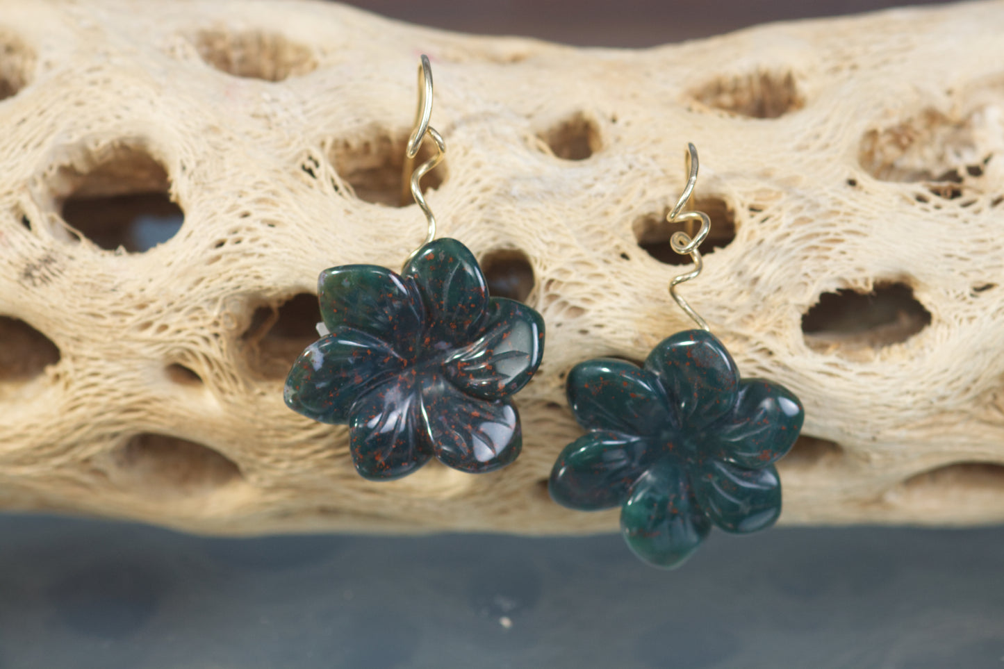 Green Jasper Flower Earrings