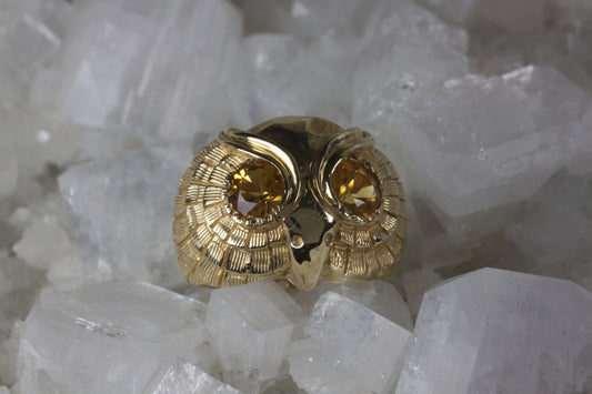 Men's Owl Ring WIth Citrine Eyes