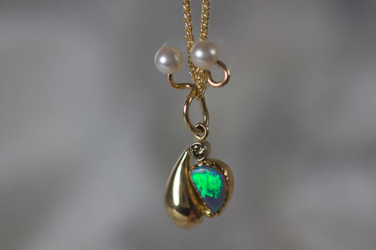 Opal Pearl & Diamond Pendant