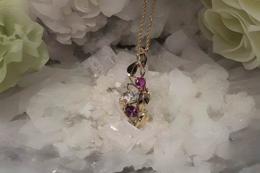 Pink & Purple Sapphire With Diamond Leaf Design Pendant
