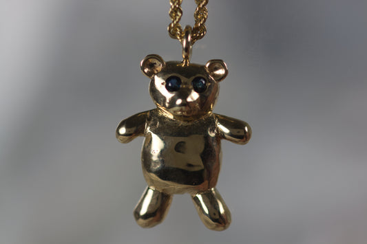 Teddy Bear Pendant With Sapphire Eyes
